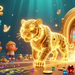 Explore le monde du casino en ligne avec ce tigre en lumière et des éléments de jeu captivants.