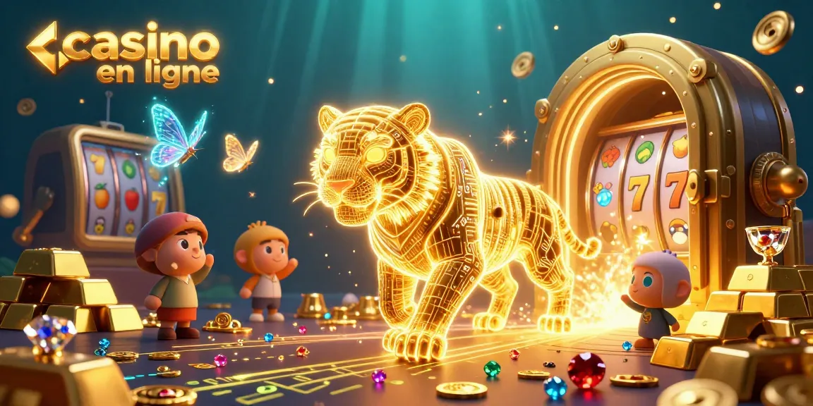Explore le monde du casino en ligne avec ce tigre en lumière et des éléments de jeu captivants.