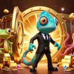 Win big with protogel: A vibrant illustration of a chameleon agent, a gecko, and an octopus in a colorful casino treasure scene.
