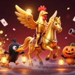 Memenangkan pengalaman bermain di Halobet dengan ilustrasi kasino yang menampilkan petualangan seru dan elemen permainan yang kaya.