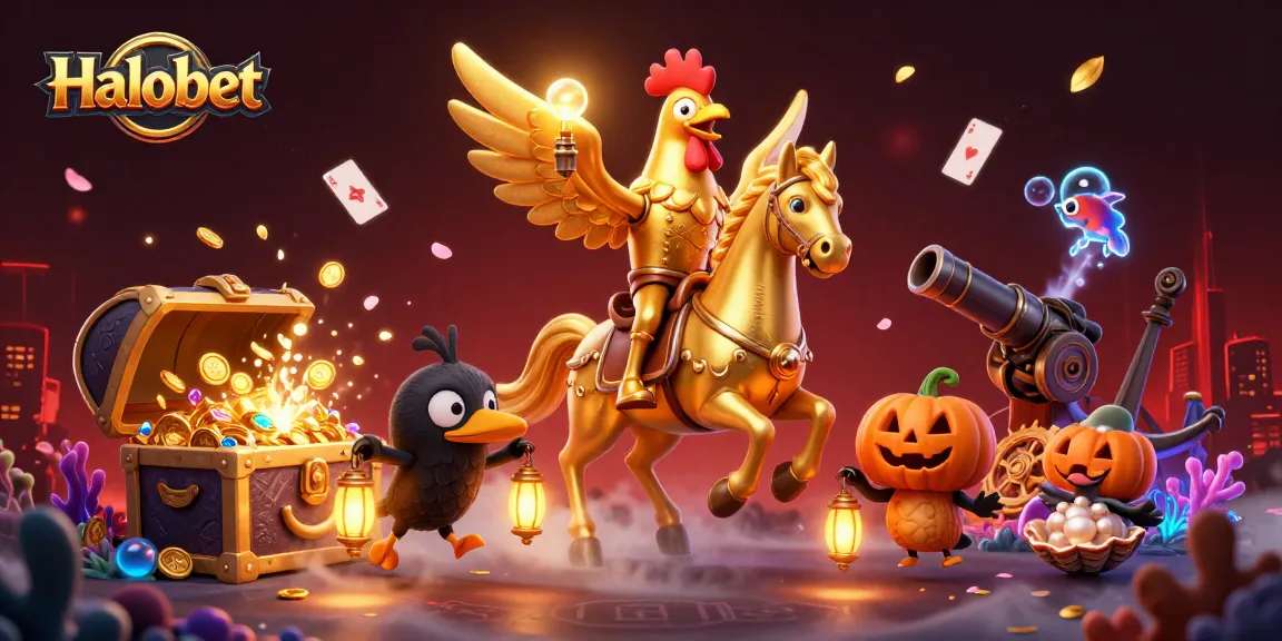 Memenangkan pengalaman bermain di Halobet dengan ilustrasi kasino yang menampilkan petualangan seru dan elemen permainan yang kaya.