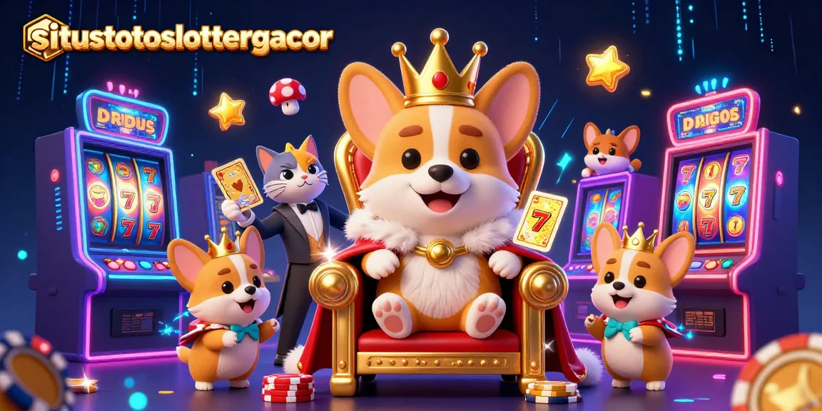 Experience thrilling wins at situstotoslottergacor with a vibrant casino scene featuring a royal corgi.
