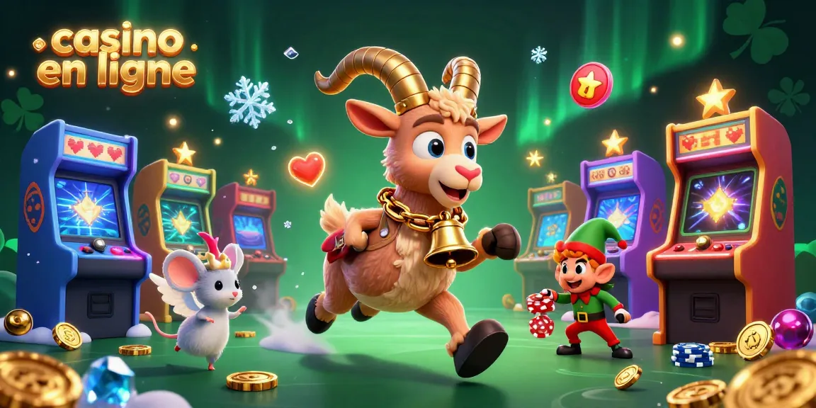 Illustration vibrante d'un casino en ligne avec Krampus et des elfes, animant une expérience de jeu festive.