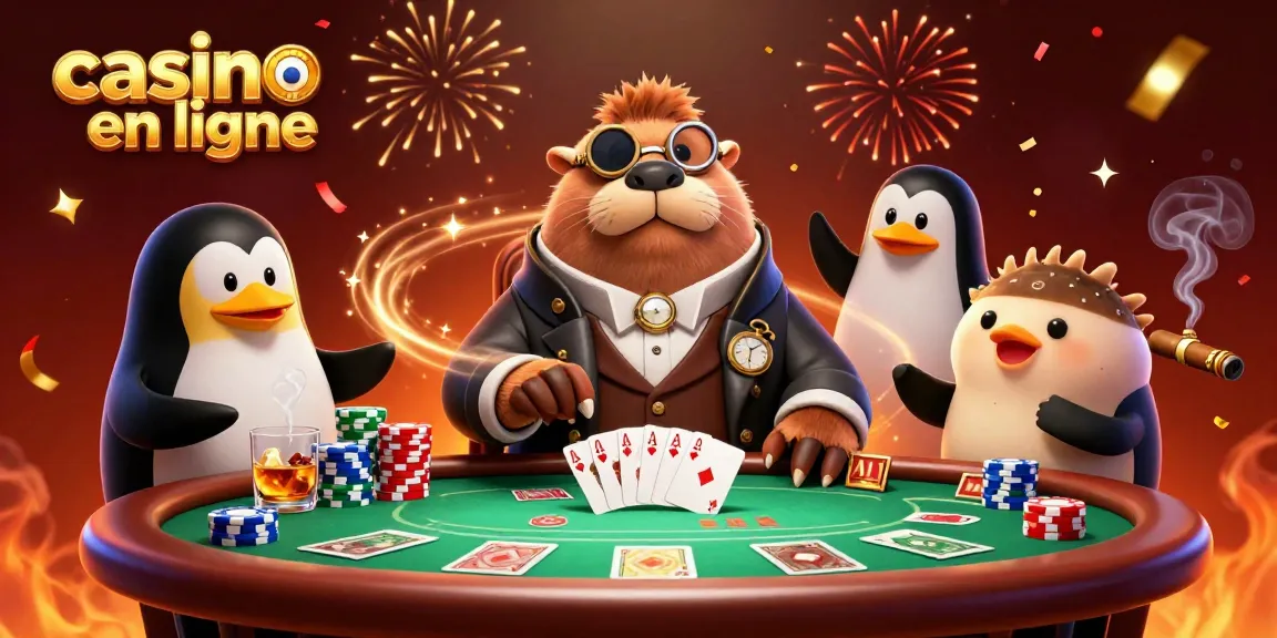 Vivez l'excitation du poker en ligne avec cette illustration de casino en ligne animée.