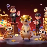 Giocando nel crypto casino con un gruppo di suricati che gestiscono una sala giochi moderna e dinamica.