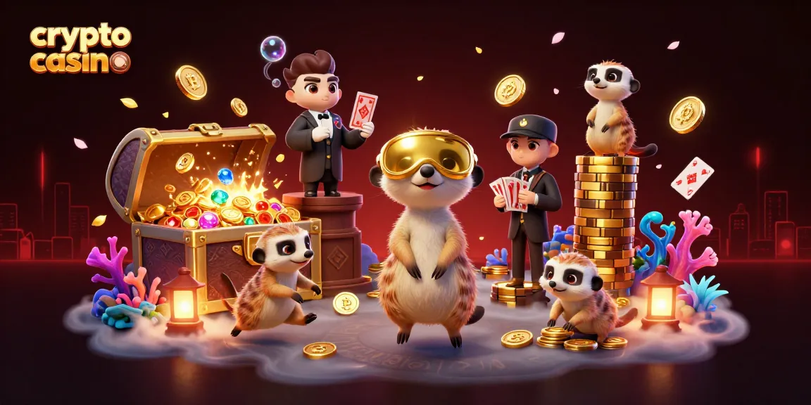 Giocando nel crypto casino con un gruppo di suricati che gestiscono una sala giochi moderna e dinamica.
