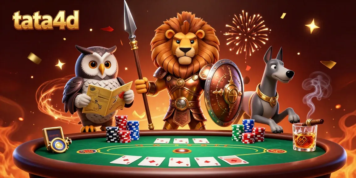 Experience thrilling poker action with tata4d's atmospheric 3D casino scene featuring a Spartan lion.