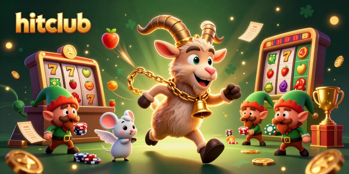 Hitclub offers an immersive gaming experience with dynamic slot games and festive characters in a vibrant casino.