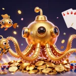 Memenangkan besar di toto dengan ilustrasi 3D yang menarik, dibanjiri koin emas dan aksi permainan kasino.