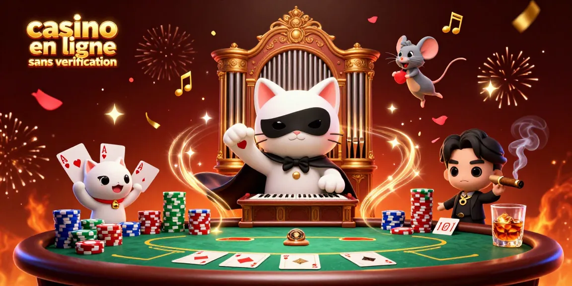 Plonger dans l'univers du casino en ligne sans vérification avec un chat fantôme et un acrobate.