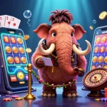 Engage in thrilling casino action with gfm's vibrant scene featuring a mammoth bouncer, saber-tooth VIP, and dodo doorman.
