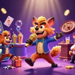 Engage with ok9's vibrant casino scene featuring hyenas in action with exciting gaming elements.