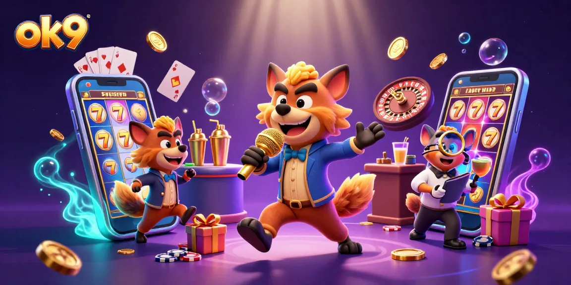Engage with ok9's vibrant casino scene featuring hyenas in action with exciting gaming elements.