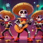 Jouer au casino en ligne avec un groupe de mariachis squelettes colorés sous des auroras.