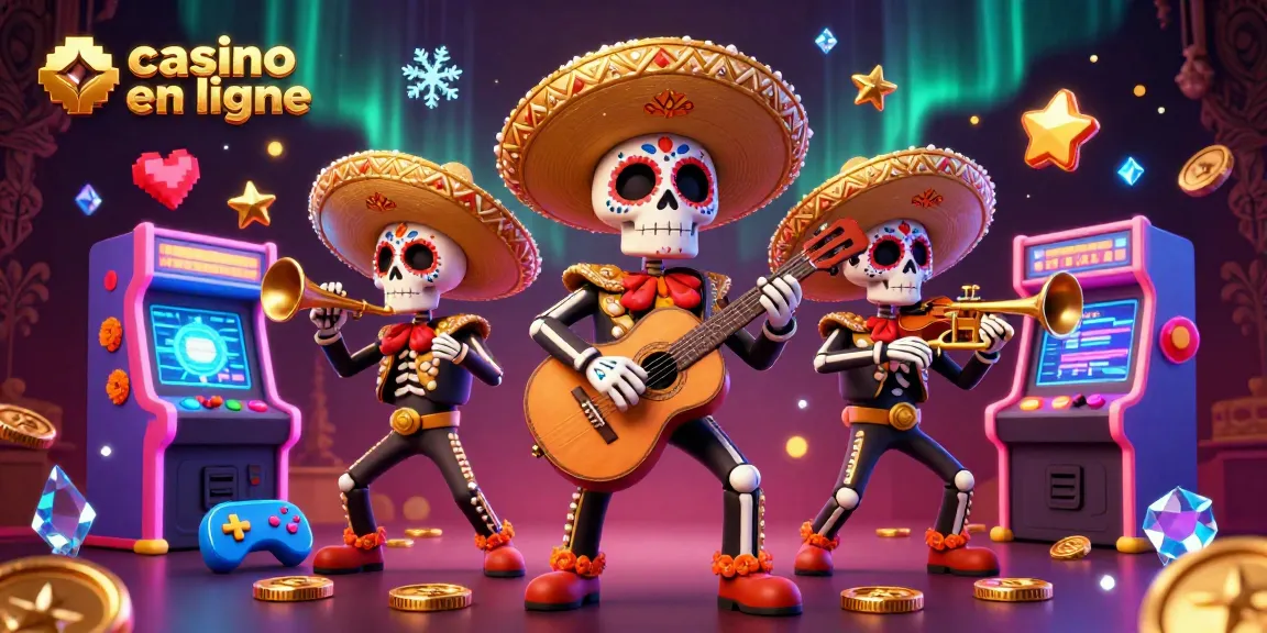 Jouer au casino en ligne avec un groupe de mariachis squelettes colorés sous des auroras.