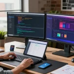 Software developer working on kecak4d application in modern workspace