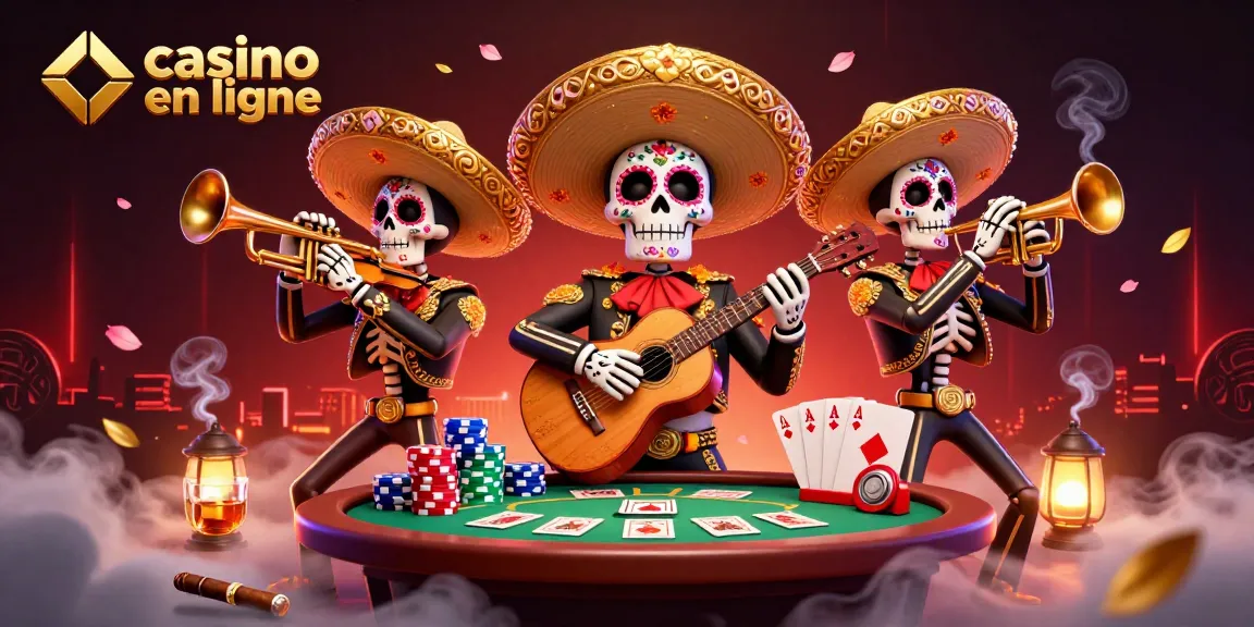 Jouer au casino en ligne avec une bande de mariachi en 3D, ambiance festive et colorée.