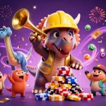 Gagnez avec des jeux de casino en ligne grâce à des personnages animés construisant une pyramide de jetons de poker.