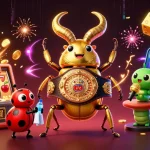 Experience thrilling casino action with hitclub as a giant golden beetle faces off in a vibrant, dynamic scene.