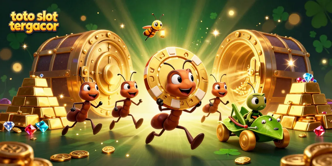 Engage with toto slot tergacor as a lively scene unfolds with ants on a heist amidst riches.