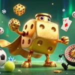 Engage in epic mix parlay action with golden dice and dynamic sports elements in this vibrant illustration.