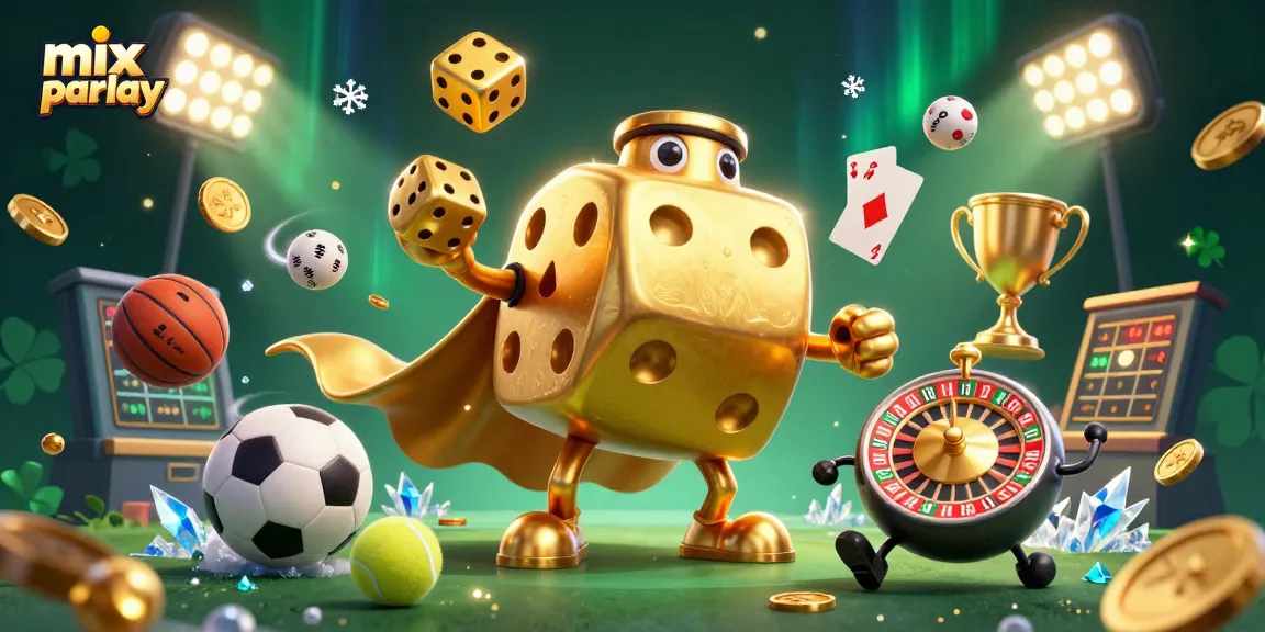Engage in epic mix parlay action with golden dice and dynamic sports elements in this vibrant illustration.