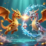 Mencoba strategi bermain di wslot888 login dengan ilustrasi dua naga terbang dan mesin slot 3D