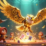 Experience the thrill of the spin au as cybernetic eagles navigate a vibrant casino scene.