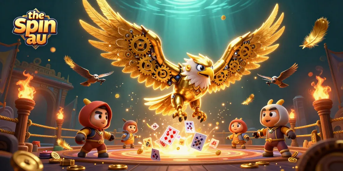 Experience the thrill of the spin au as cybernetic eagles navigate a vibrant casino scene.