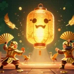 Illustration dynamique d'un casino en ligne sans vérification avec esprit lantern, guerriers et éléments de jeu, atmosphère luxueuse.