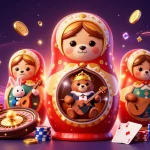 Casino en ligne : Profitez de l'animation de jeux avec des ours Matryoshka et un lapin au balalaïka.