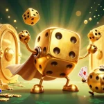Experience the thrill of kaptenjackpot with a golden dice golem and vibrant casino elements.
