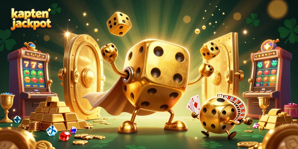 Experience the thrill of kaptenjackpot with a golden dice golem and vibrant casino elements.