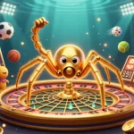 Placer des paris dans un casino en ligne avec une araignée d'or et des éléments de jeu dynamiques.