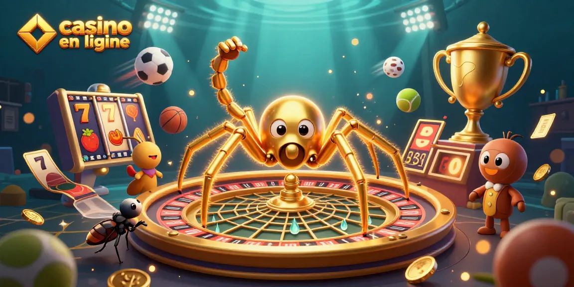 Placer des paris dans un casino en ligne avec une araignée d'or et des éléments de jeu dynamiques.