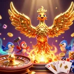 Experience thrilling gambling with the Winbox iOS app featuring golden phoenix and casino elements.