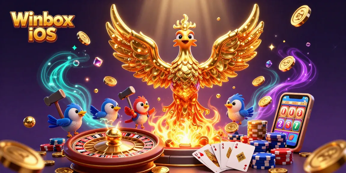 Experience thrilling gambling with the Winbox iOS app featuring golden phoenix and casino elements.