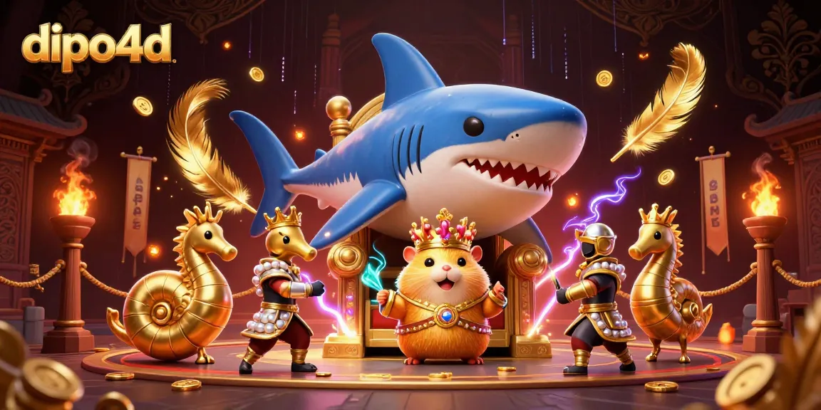 Experience thrilling action with dipo4d's golden hamster king and royal seahorse guards in an extravagant casino scene.