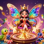 Experience vibrant gaming with the sc88 butterfly queen amidst spinning roulette and poker elements.