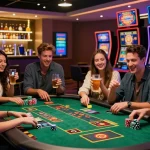 Exciting scene of friends enjoying their experience at credit card casinos with vibrant gaming atmosphere.