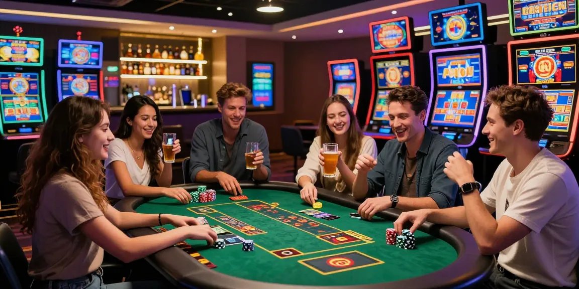 Exciting scene of friends enjoying their experience at credit card casinos with vibrant gaming atmosphere.