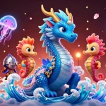 Lancez-vous dans l'univers captivant des nouveaux casinos en ligne avec un dragon azur et des éléments de jeu vibrants.
