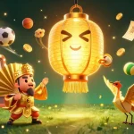 bancathanrong brings fortune with a glowing lantern spirit above a vibrant night market casino, showcasing luck and excitement.