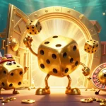 Vivez l'expérience du casino en ligne avec un golem de dés dorés et des trésors.