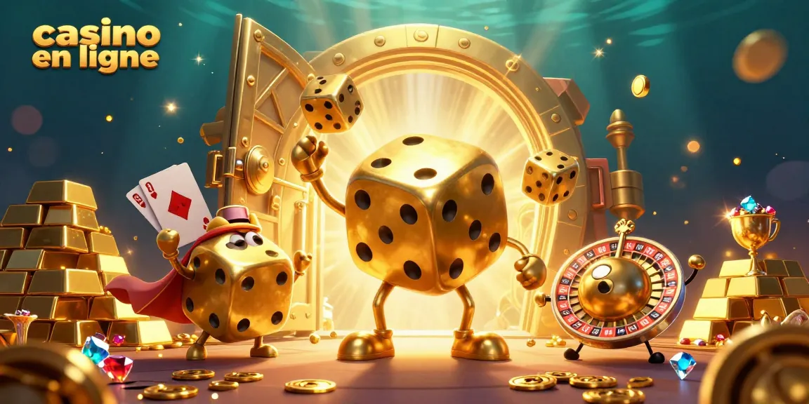 Vivez l'expérience du casino en ligne avec un golem de dés dorés et des trésors.
