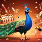 Jouer au casino en ligne avec une illustration dynamique ornée de jeux de cartes et de pièces d'or.