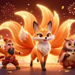 Experience Lucky88 casino thrills with animated characters, slot reels, and vibrant festive elements.