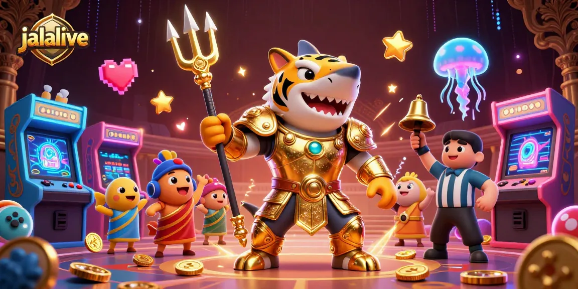Engage with jalalive through an exciting underwater casino realm featuring a tiger shark and vibrant gaming elements.