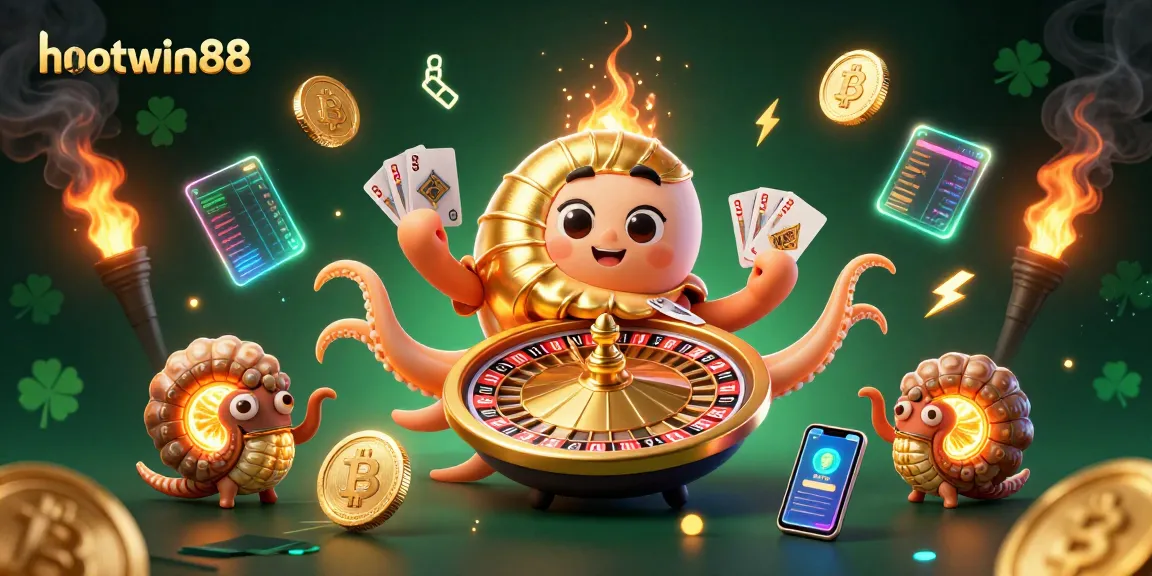 Explore thrilling gaming at hotwin88 with vibrant crypto elements and a magical nautilus wheel.