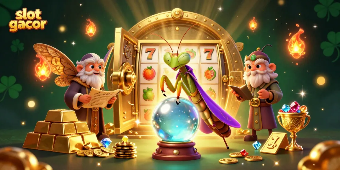 Experience the thrill of slot gacor with a vibrant 3D cartoon scene filled with fortune tellers and treasures.